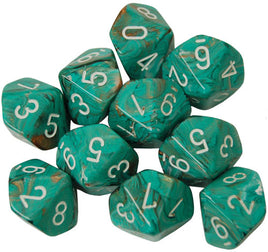 Chessex: Poly D10 Marble Oxi Copper/White (10)