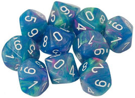 Chessex: Poly D10 Festive Waterlily/White (10)