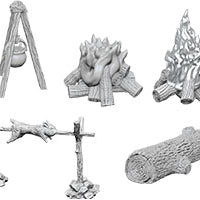 WizKids Deep Cuts Unpainted Miniatures: W10 Camp Fire & Sitting Log