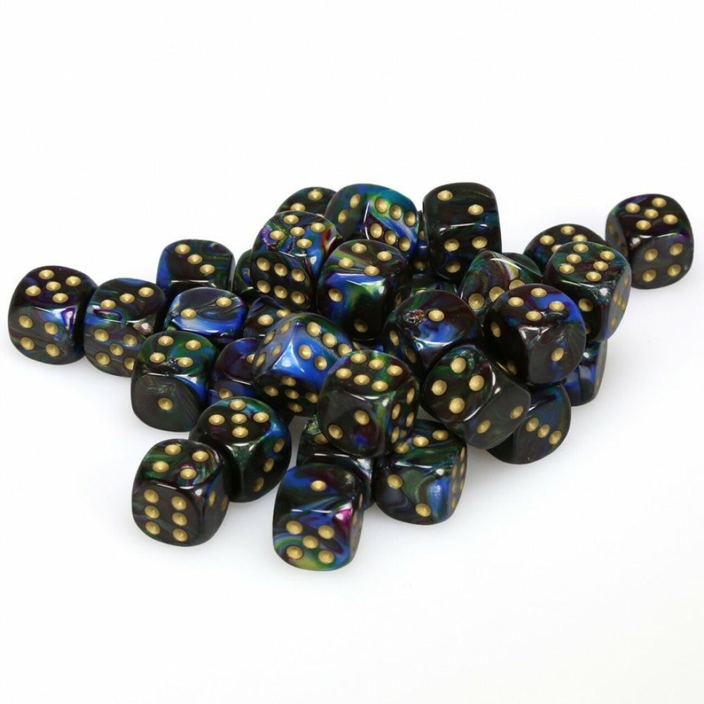 Chessex: Shadow/Gold Lustrous 12mm d6 (36)