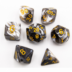 CHC: Black Set of 7 Milky Polyhedral Dice with Gold Numbers