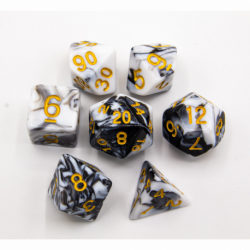 CHC: Black/White Set of 7 Fusion Polyhedral Dice with Gold Numbers