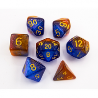CHC: Blue/Orange/Pink Set of 7 Galaxy Polyhedral Dice with Gold Numbers