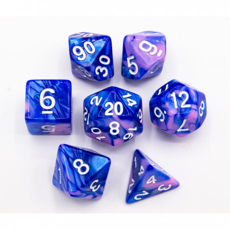 CHC: Blue/Pink Set of 7 Fusion Polyhedral Dice with White Numbers