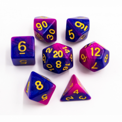 CHC: Blue/Purple Set of 7 Fusion Polyhedral Dice with Gold Numbers