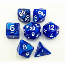 CHC: Blue Set of 7 Marbled Polyhedral Dice with White Numbers