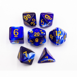 CHC: Blue Set of 7 Milky Polyhedral Dice with Gold Numbers