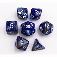 CHC: Blue/Steel Set of 7 Steel Polyhedral Dice with White Numbers