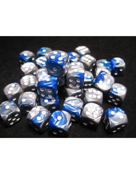 Chessex: Blue Silver/White Gemini 12mm d6 (36)