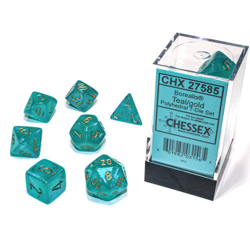 Chessex: Borealis RPG Dice - Polyhedral Teal/Gold Luminary
