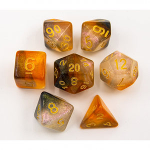 CHC: Copper/White Set of 7 Shimmering Galaxy Polyhedral Dice with Gold Numbers