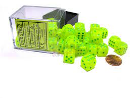 Chessex: Electric Yellow/Green Vortex 12mm d6 Dice (36)