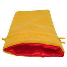 Dice Bag: Gold Velvet Bag with Red Satin Lining