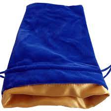 Dice Bag: Blue Velvet Bag with Gold Satin Lining (6