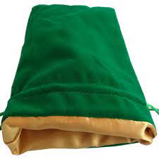 Dice Bag: Green Velvet Bag with Gold Satin Lining (6"x8")