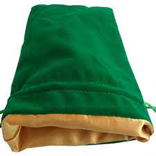 Dice Bag: Green Velvet Bag with Gold Satin Lining (6