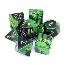 Chessex: Gemini RPG Dice - Polyhedral Black-Green/Gold