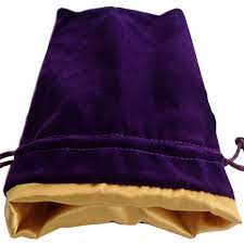 Dice Bag: Purple Velvet Bag with Gold Satin Lining (6