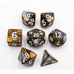 CHC: Gold/Silver Set of 7 Fusion Polyhedral Dice with White Numbers