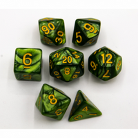CHC: Grass Green Set of 7 Marbled Polyhedral Dice with Gold Numbers