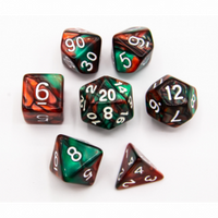 CHC: Green/Red Set of 7 Fusion Polyhedral Dice with White Numbers