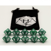 CHC: Green Set of 10 D10's Marbled Dice with Gold Numbers