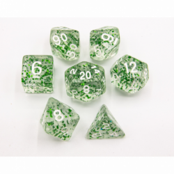 CHC: Green Set of 7 Glitter Polyhedral Dice with White Numbers