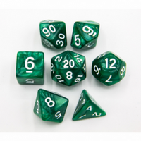 CHC: Green Set of 7 Marbled Polyhedral Dice with White Numbers