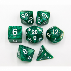 CHC: Green Set of 7 Marbled Polyhedral Dice with White Numbers