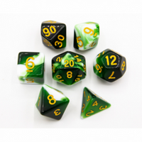 CHC: Green Set of 7 Milky Polyhedral Dice with Gold Numbers