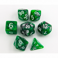 CHC: Green/Steel Set of 7 Steel Polyhedral Dice with White Numbers