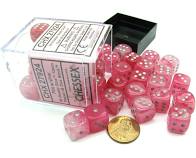 Chessex: Ghostly Glow Pink/Silver 12mm d6 (36)