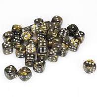 Chessex: Black Gold/Silver Leaf  12mm d6 (36)