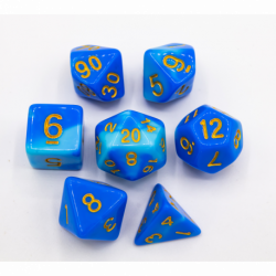 CHC: Light Blue/Dark Blue Set of 7 Fusion Polyhedral Dice with Gold Numbers