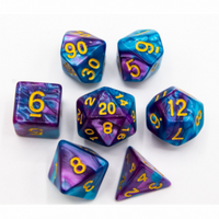 CHC: Light Blue/Purple Set of 7 Fusion Polyhedral Dice with Gold Numbers