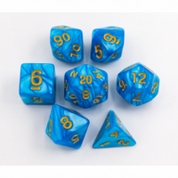 CHC: Light Blue Set of 7 Marbled Polyhedral Dice with Yellow Numbers