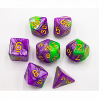 CHC: Light Purple/Green Set of 7 Fusion Polyhedral Dice with Gold Numbers
