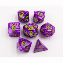 CHC: Light Purple Set of 7 Marbled Polyhedral Dice with Green Numbers