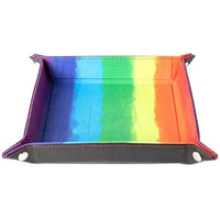 Velvet Folding Dice Tray: 10"x10" Watercolor Rainbow with Leather Backing