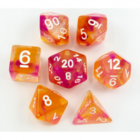CHC: Orange/Pink Set of 7 Swirl Set Polyhedral Dice with White Numbers