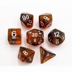 CHC: Orange Set of 7 Dark Nebula Polyhedral Dice with Silver Numbers