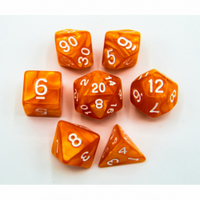 CHC: Orange Set of 7 Marbled Polyhedral Dice with White Numbers
