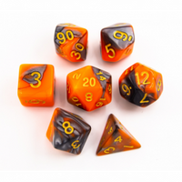 CHC: Orange/Steel Set of 7 Steel Polyhedral Dice with Gold Numbers