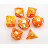 CHC: Orange/Yellow Set of 7 Fusion Polyhedral Dice with White Numbers