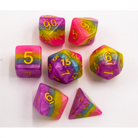 CHC: Pastel Set of 7 Multi-Layer Polyhedral Dice with Gold Numbers