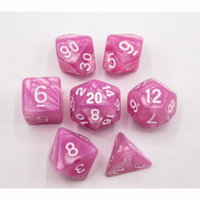 CHC: Pink Set of 7 Marbled Polyhedral Dice with White Numbers