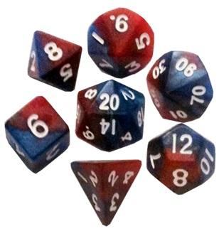 Mini Polyhedral Dice Set - Red/Blue with White Numbers