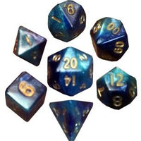 Mini Polyhedral Dice Set -Dark Blue/Light Blue with Gold Numbers