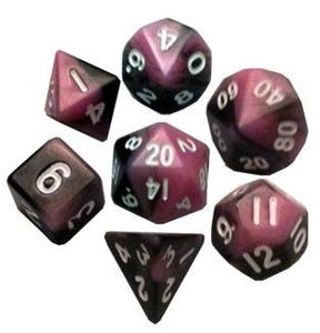 Mini Polyhedral Dice Set - Pink/Black with White Numbers