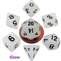 Mini Polyhedral Dice Set - Glow Clear with Black Numbers